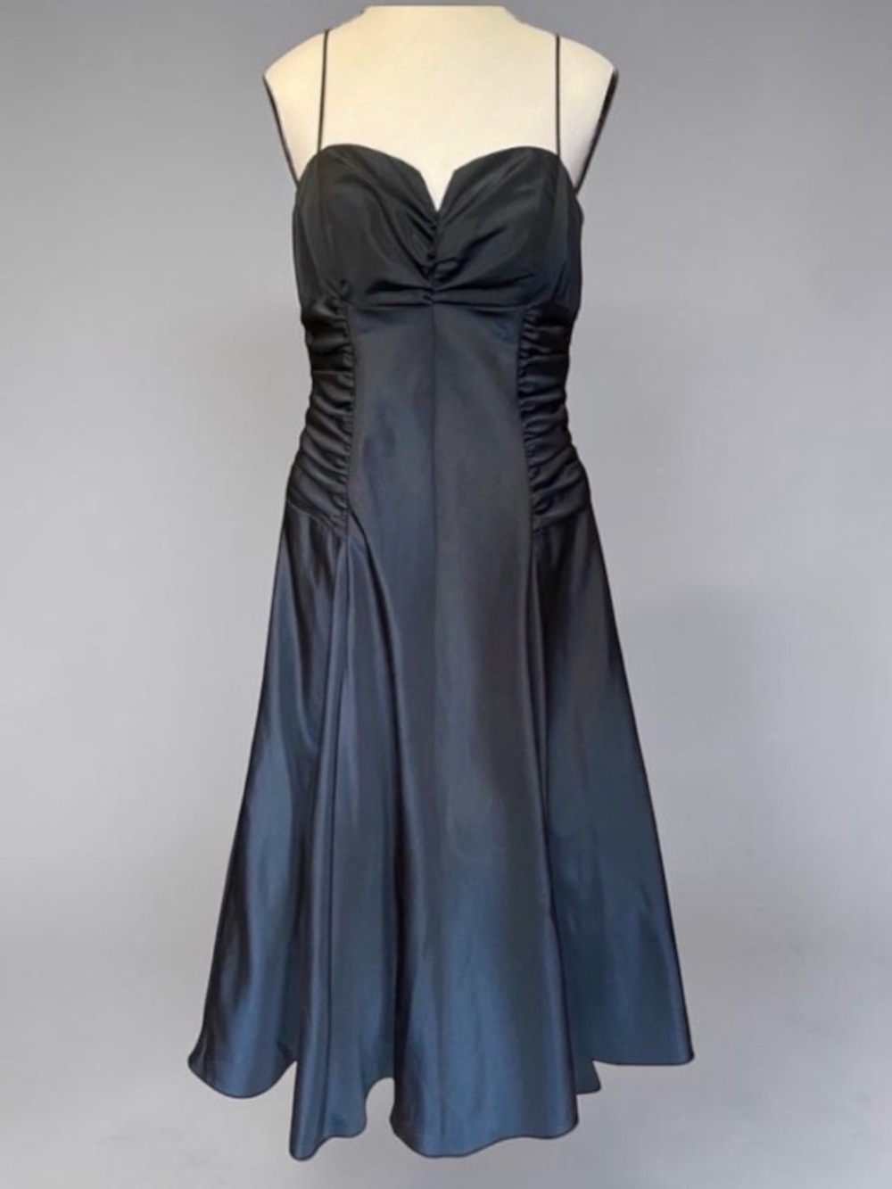 Betsy & Adam Long Silky Black Formal Prom Bridesmaid Gown with Crinoline 10